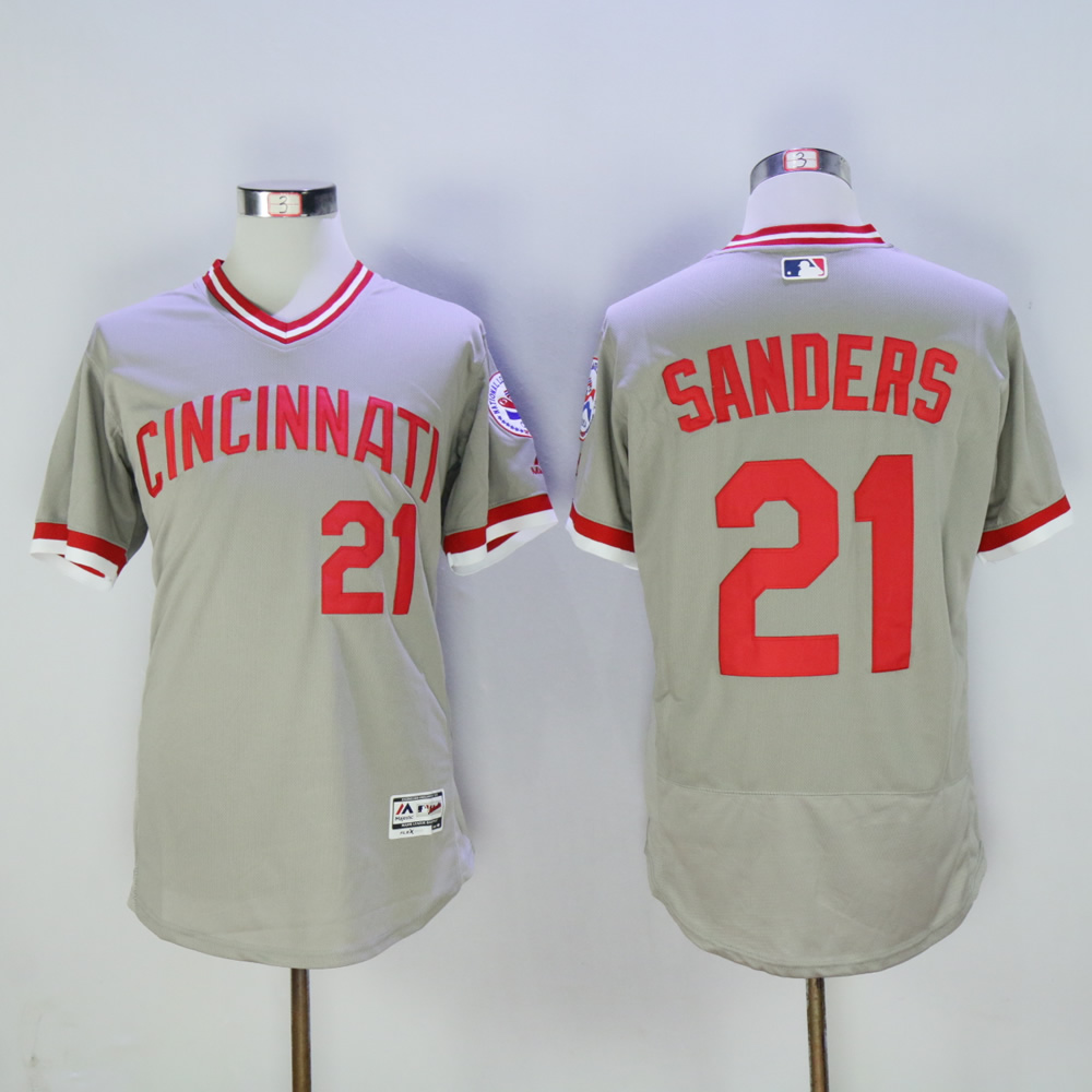 Men MLB Cincinnati Reds #21 Sanders grey throwback 1976 jerseys